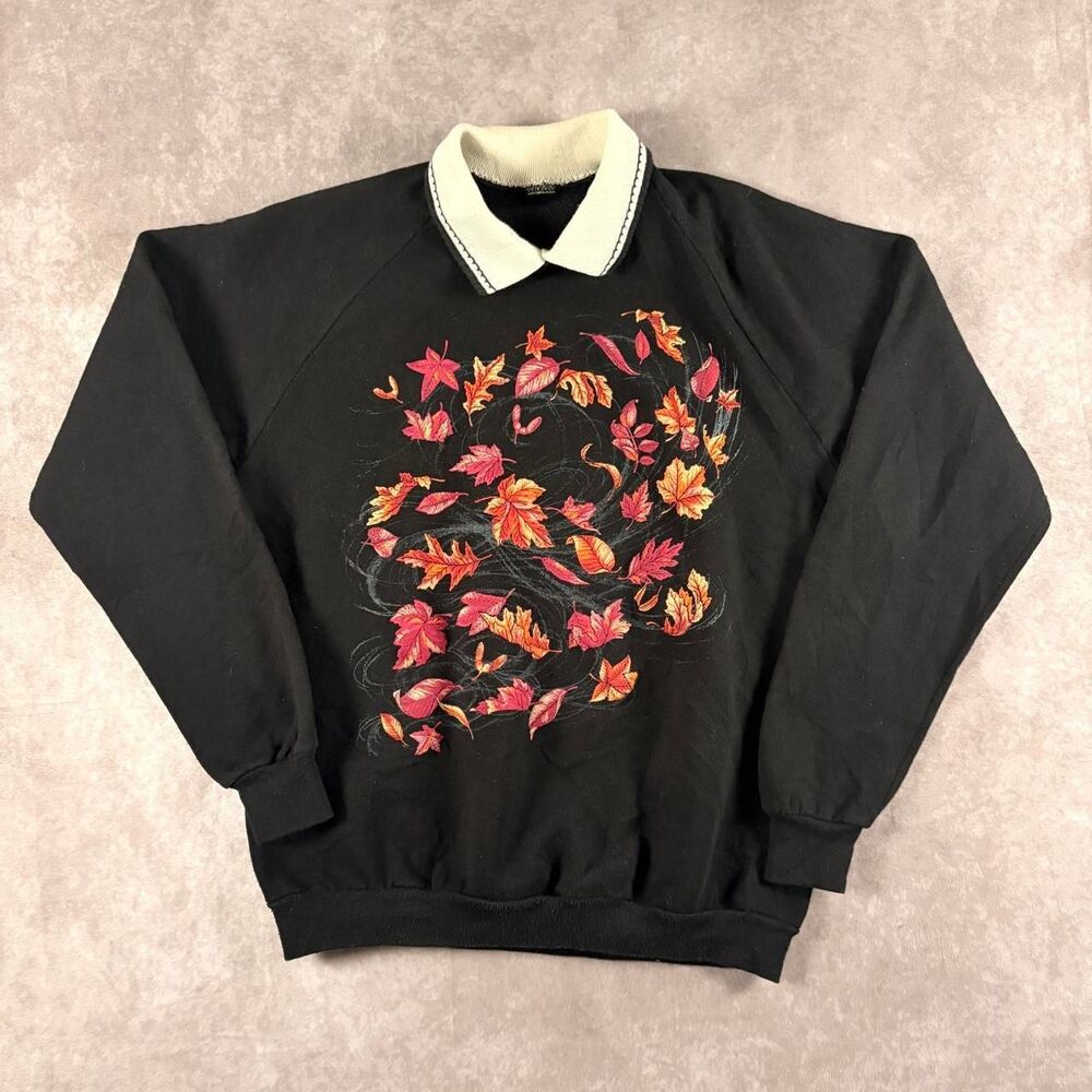 vintage 90s fall leaves collared sweatshirt